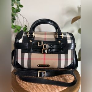 Burberry Black House Check Fabric Bridle Chester Bowling Bag